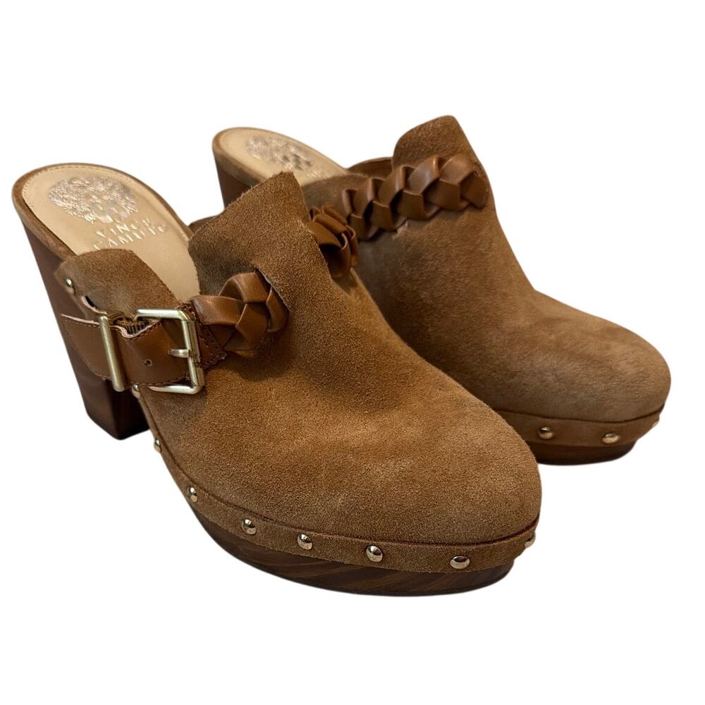 Vince Camuto Crashell Brown Suede Studded Platform Clogs Mules 8M